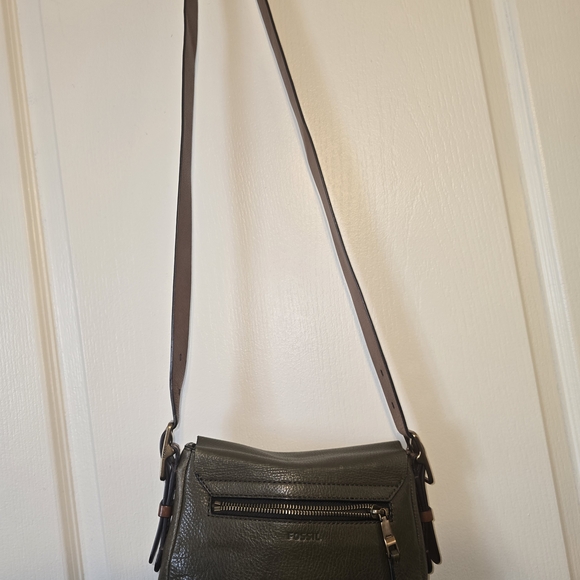 Fossil Olive Leather Crossbody Bag with Brown Strap - Picture 3 of 4
